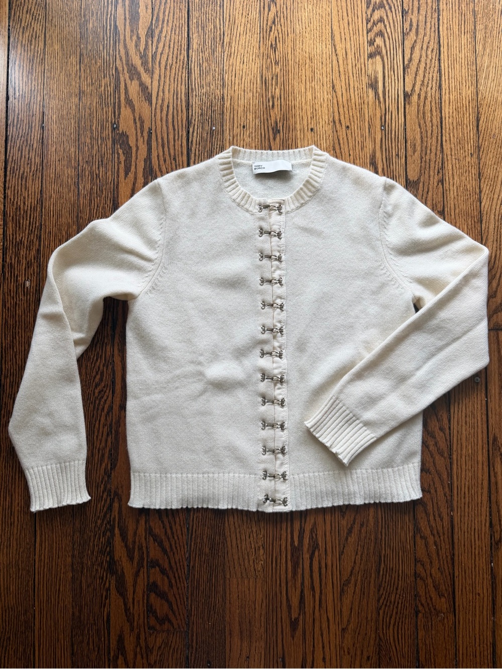 Tory Burch Hook-and-Eye 100% Cashmere Cardigan Soft Ivory Size M